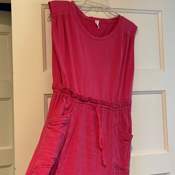 Hot Pink Anthro Dress with Pockets - Picture 2 of 3